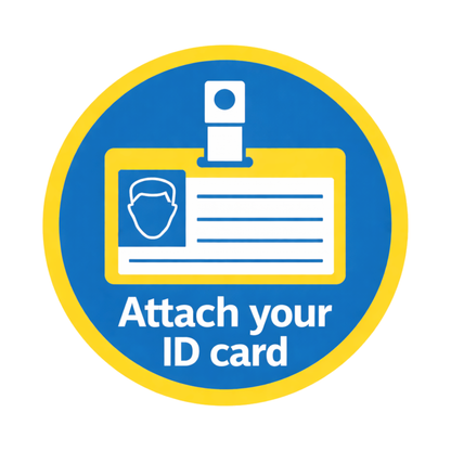 Smeeps Attach Your ID Card Safety Sticker – 10.16 cm (4 Inch) Round Workplace Instruction Vinyl Decal | Waterproof UV Resistant Wash Proof Durable