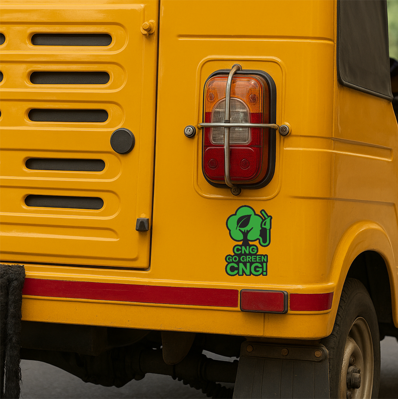 Smeeps CNG Go Green Sticker – 10.16 x 9 cm Eco Tree & Fuel Nozzle Design Car & Bike Vinyl Decal | Waterproof | Environmental CNG Identification