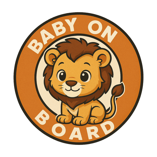 Smeeps “Baby On Board” Car Sticker – Cute Lion Design – 13.97 x 13.97 cm | Round Animal Safety Sign for Cars