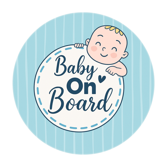 Smeeps Baby on Board Sticker – 15.24 cm Round | Soft Blue Pastel Design with Smiling Baby | Waterproof Car Safety Sign