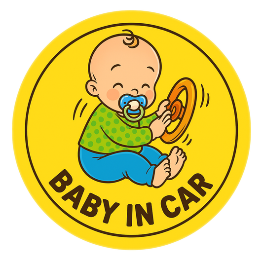 Smeeps Baby in Car Sticker – 15.24 cm Round | Funny Cartoon Baby with Steering Wheel | Bold Safety Sign for Vehicles