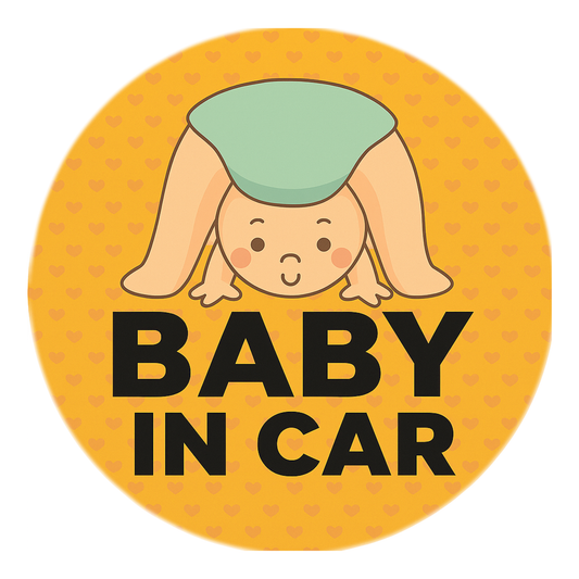 Smeeps Baby in Car Sticker – 15.24 cm Round | Cute Upside-Down Baby Design | Bright Orange Safety Sign for Vehicles