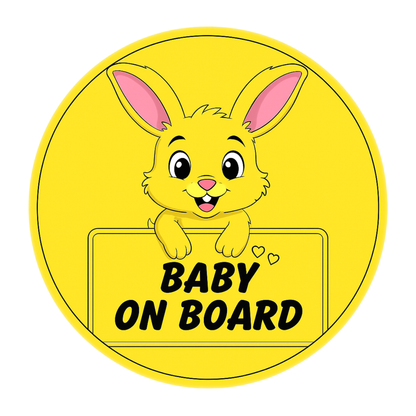 Smeeps Baby on Board Sticker – 15.24 cm Round | Cute Yellow Bunny Design | High-Visibility Safety Sign for Car Windows