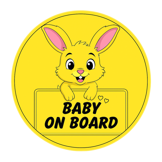 Smeeps Baby on Board Sticker – 15.24 cm Round | Cute Yellow Bunny Design | High-Visibility Safety Sign for Car Windows