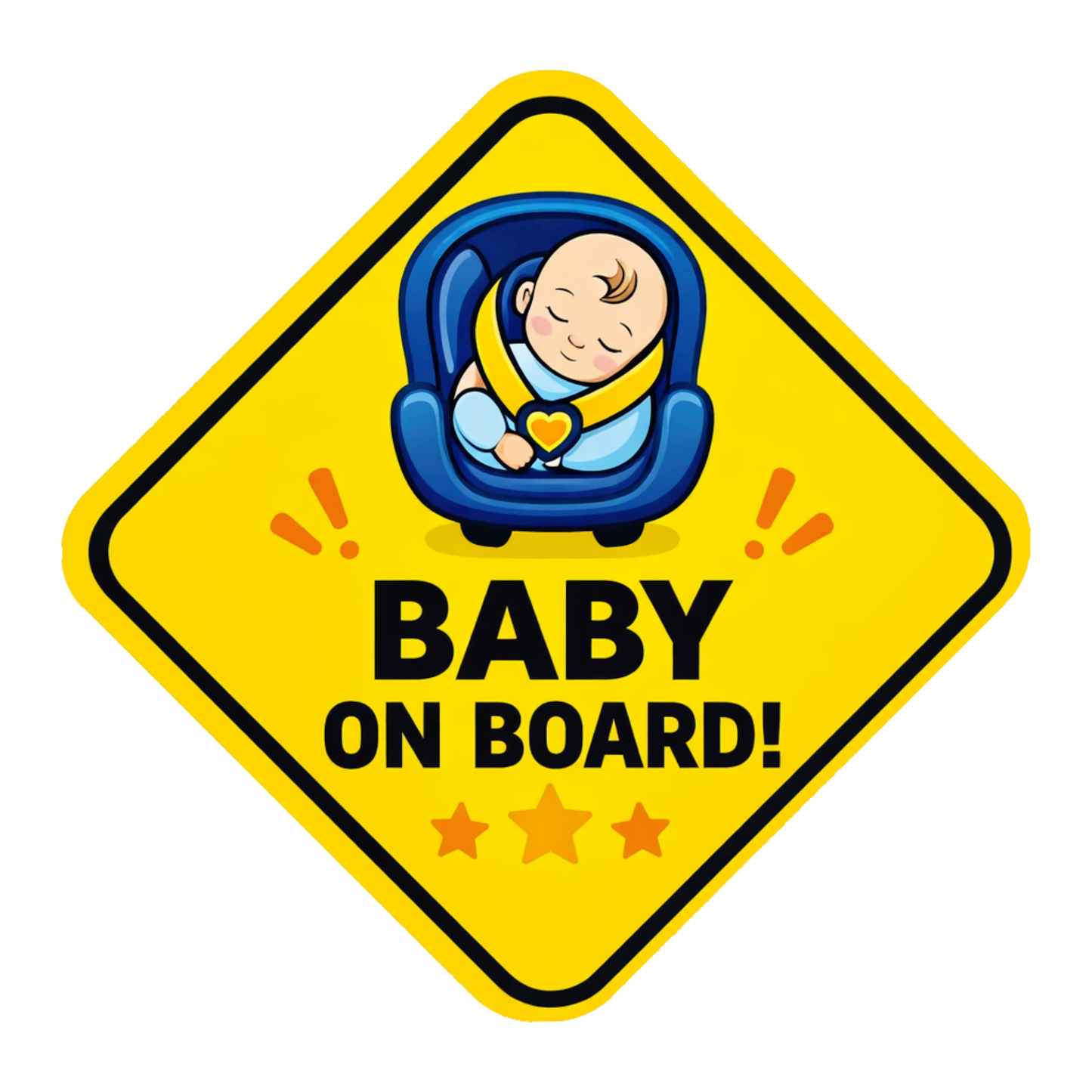 Smeeps Baby On Board Car Sticker – 14 × 14 cm (5.5 × 5.5 Inch) Sleeping Baby Car Seat Diamond Safety Vinyl Decal for Car | Waterproof UV Resistant Washable Sticker