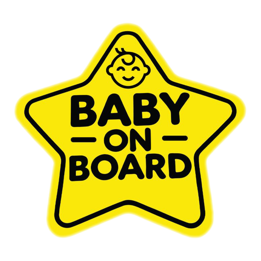 Smeeps Star Baby On Board Sticker – 13 x 12 cm Star Shape | Cute Baby Face Design | Yellow High-Visibility Car Safety Sign