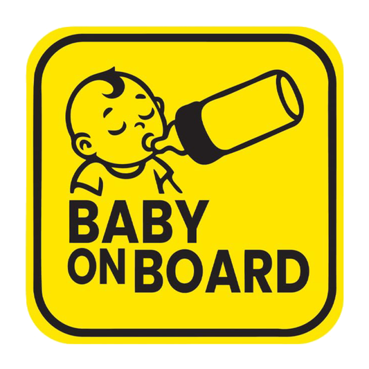 Smeeps Baby On Board Sticker – 13.5 x 13.5 cm Square Design with Feeding Baby Graphic | Bright Yellow Vinyl Car Safety Sign | Waterproof & UV Resistant