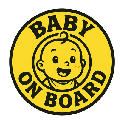 Smeeps Baby On Board Sticker – 13.97 x 13.97 cm Round | Smiling Baby Face in Bold Yellow | Waterproof Vinyl Car Safety Sign