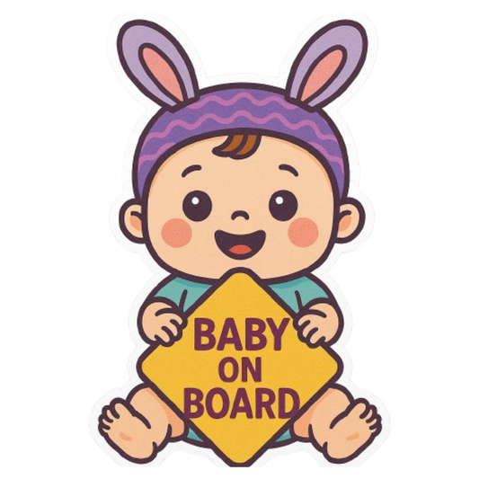 Smeeps Baby On Board Car Sticker – Bunny Hat Cartoon Design | 14 x 10.16 cm | For Car