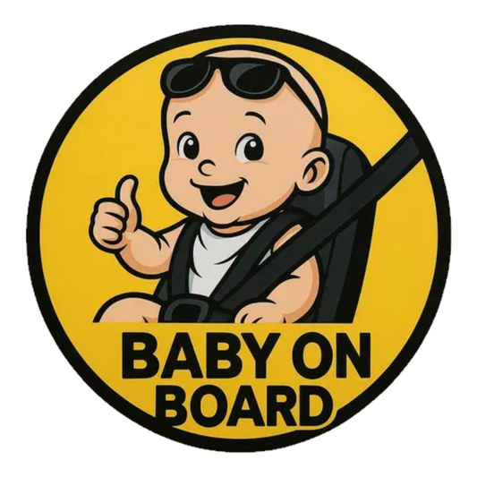 Smeeps Baby on Board Car Sticker – 15.24 x 15.24 cm Round Safety Alert Decal | Bold Yellow & Black Design