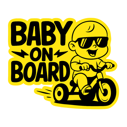Smeeps Baby on Board Car Sticker – 14 x 12.7 cm Tricycle Theme Safety Decal – Yellow & Black