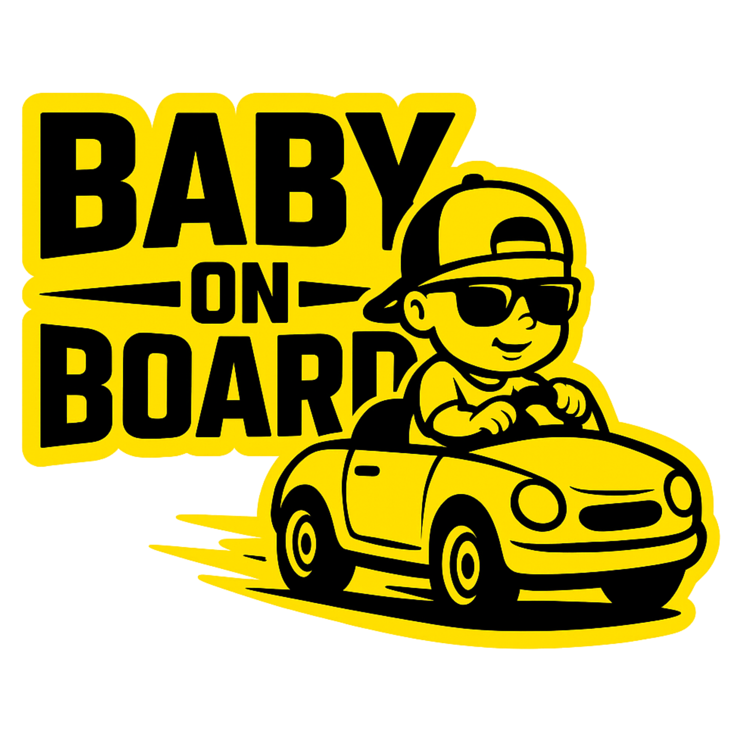 Smeeps Baby on Board Car Sticker – 14 x 12.7 cm Cute Baby Driving Car Theme – Yellow & Black Safety Decal