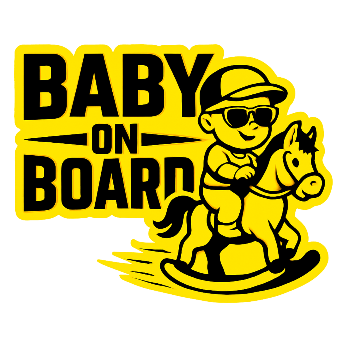 Smeeps Baby On Board Sticker – 14 x 12.7 cm Horse Riding Theme Car Safety Decal | Bright Yellow & Black | Waterproof & Durable Vinyl