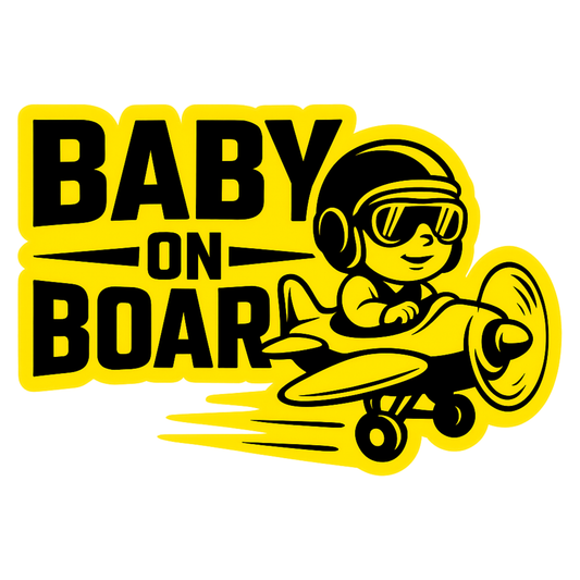 Smeeps Baby On Board Sticker – 14 x 12.7 cm Airplane Pilot Theme Car Safety Decal | Bright Yellow & Black | Waterproof & UV-Resistant Vinyl