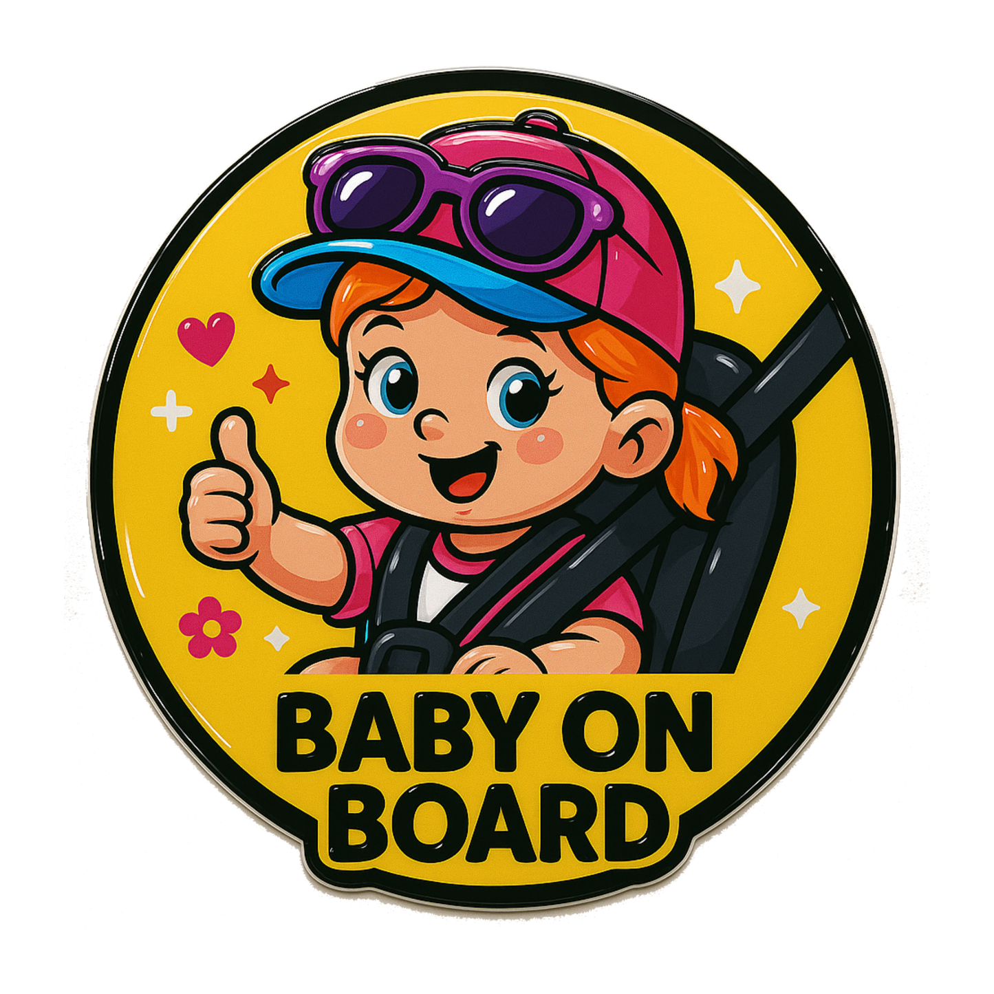 Smeeps Baby On Board Car Sticker – 14 x 14 cm Yellow Safety Vinyl Decal | Waterproof Seatbelt Cartoon Design for Car Rear Glass