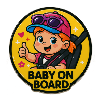 Smeeps Baby On Board Car Sticker – 14 x 14 cm Yellow Safety Vinyl Decal | Waterproof Seatbelt Cartoon Design for Car Rear Glass