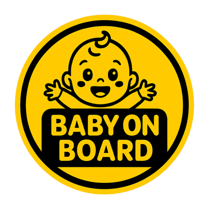 Smeeps Baby On Board Sticker – 14 x 14 cm Round Safety Car Decal | Bright Yellow Warning Sign | Waterproof & UV-Resistant Vinyl
