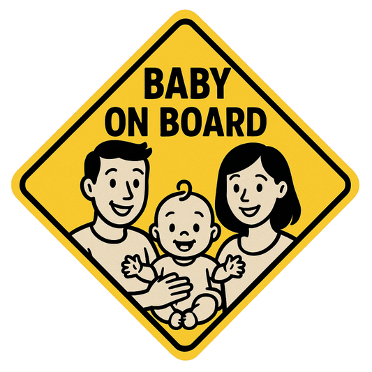 Smeeps Baby On Board Sticker – 14 x 14 cm Family Illustration Safety Car Decal | Yellow Warning Sign | Waterproof & UV-Proof Vinyl