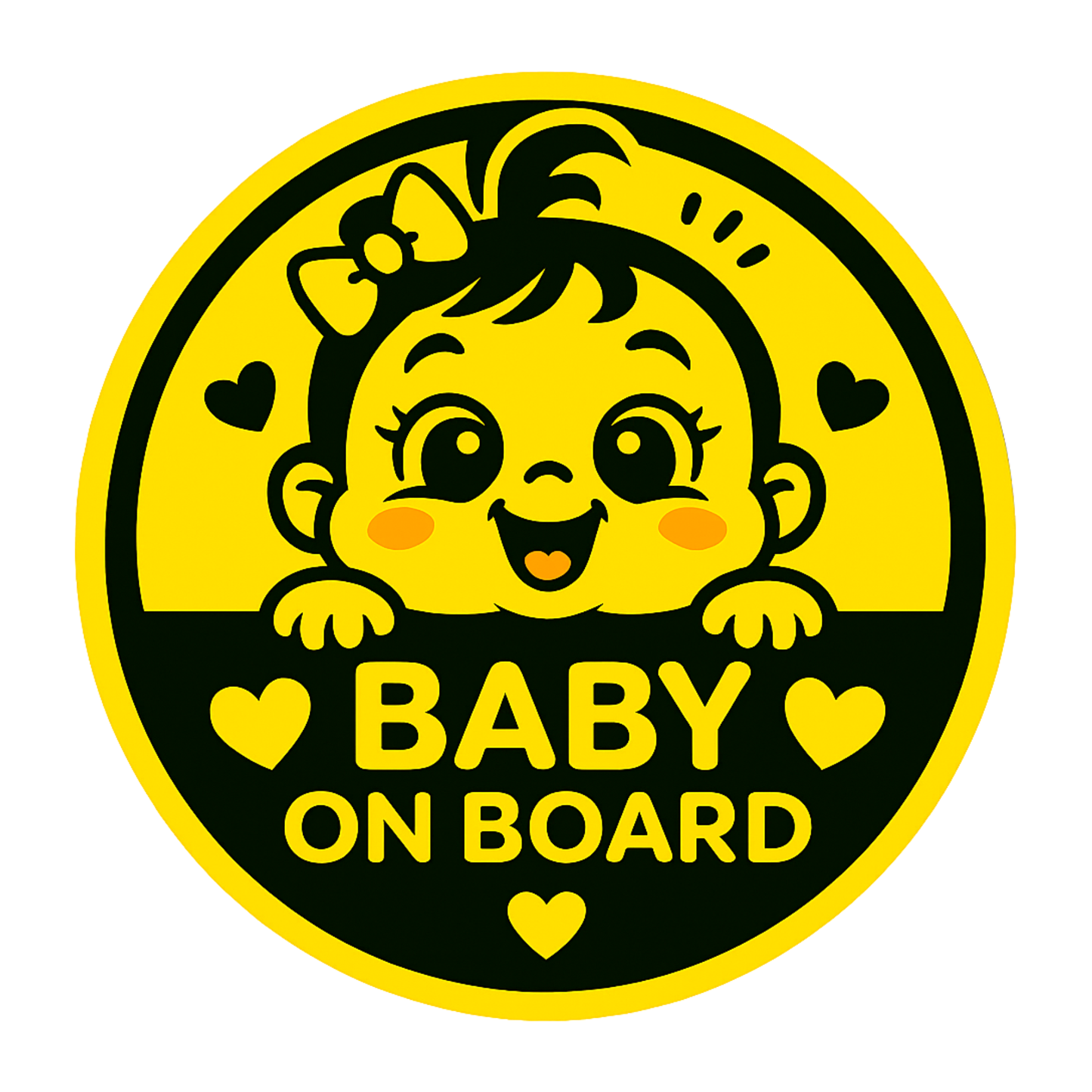 Smeeps Baby Girl On Board Sticker – 14 x 14 cm Cute Round Yellow Car Safety Decal | Heart Theme | Waterproof & UV-Resistant Vinyl