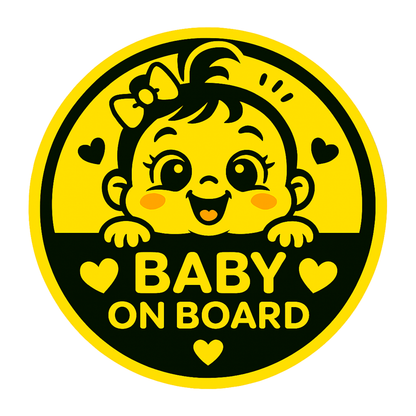 Smeeps Baby Girl On Board Sticker – 14 x 14 cm Cute Round Yellow Car Safety Decal | Heart Theme | Waterproof & UV-Resistant Vinyl