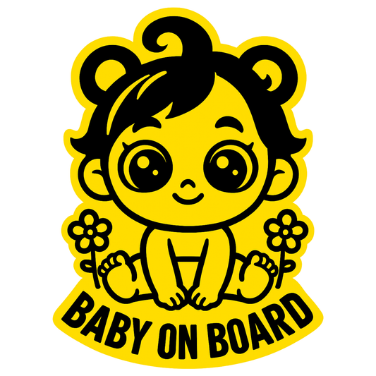 Smeeps Baby On Board Sticker – 14 x 12.7 cm Cute Sitting Baby Design with Flowers | Yellow & Black Safety Decal | Waterproof & UV-Resistant Vinyl