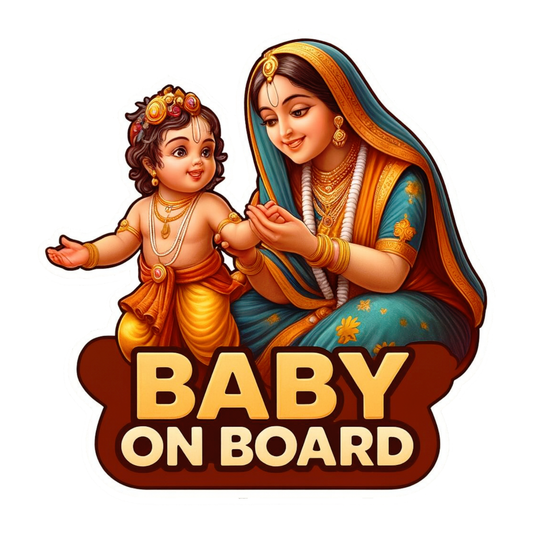 Smeeps Baby On Board Sticker – Krishna with Yashoda Divine Design | 11.43 x 10.93 cm Premium Car & Bike Safety Decal | Waterproof & Durable