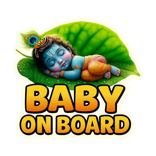 Smeeps Baby Krishna Baby On Board Sticker – Divine Sleeping Krishna Car & Bike Safety Decal | 11.43 x 10.67 cm Premium Vinyl | Waterproof & UV Resistant
