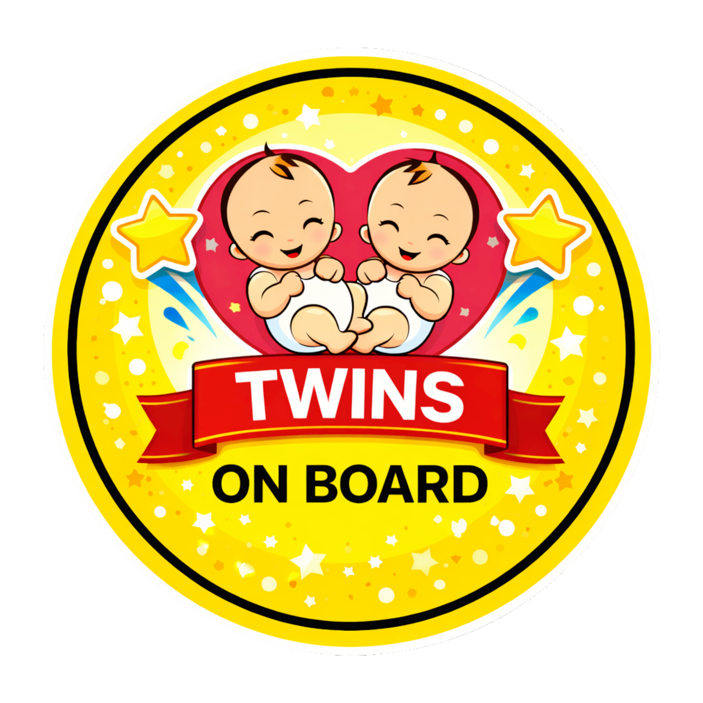 Smeeps Twins On Board Car Sticker – 14 × 14 cm (5.5 × 5.5 Inch) Cute Twin Baby Safety Vinyl Decal for Car | Waterproof UV Resistant Round Sticker