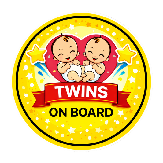 Smeeps Twins On Board Car Sticker – 14 × 14 cm (5.5 × 5.5 Inch) Cute Twin Baby Safety Vinyl Decal for Car | Waterproof UV Resistant Round Sticker