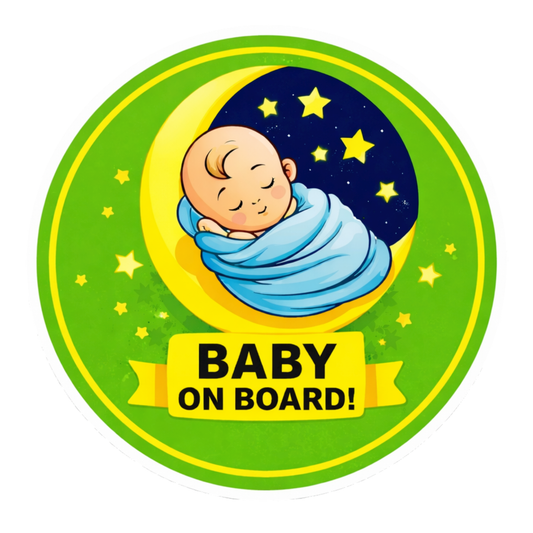 Smeeps Baby On Board Car Sticker – 14 × 14 cm (5.5 × 5.5 Inch) Sleeping Baby Design Green Round Vinyl Decal | Waterproof UV Resistant Car Safety Sticker