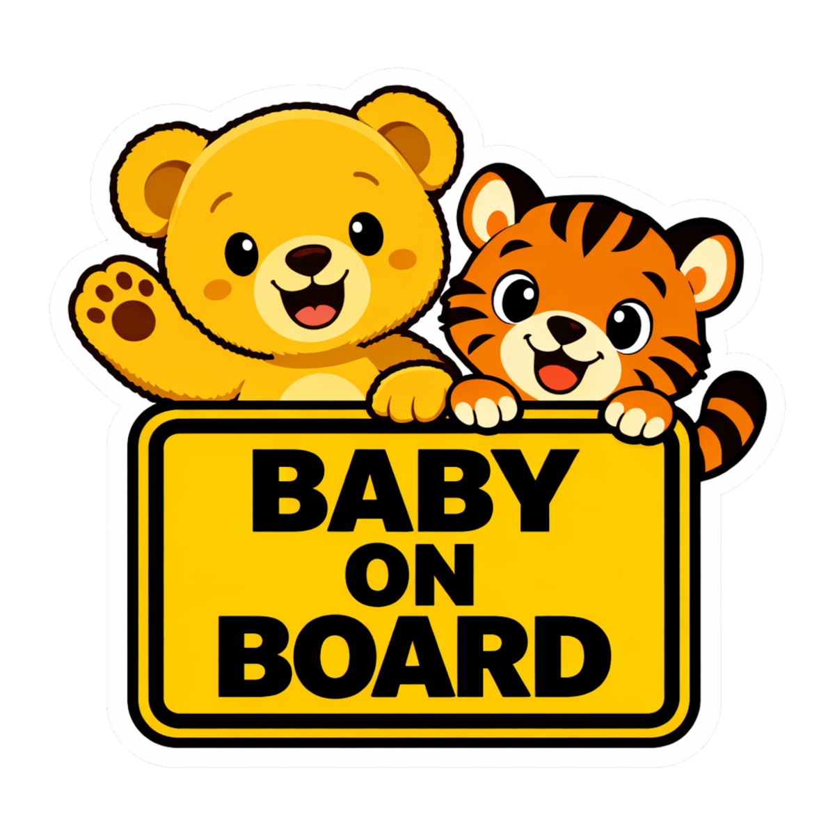 Smeeps Baby On Board Car Sticker – 13.97 × 13.21 cm (5.5 × 5.2 Inch) Waterproof Vinyl Safety Sticker for Cars | Cute Bear & Tiger Design | UV Resistant | Pack of 1