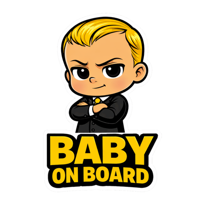 Smeeps Baby On Board Car Sticker – 13.97 × 9.15 cm (5.5 × 3.6 Inch) Waterproof Vinyl Safety Sticker for Cars | Cute Boss Baby Warning Decal | UV Resistant | Pack of 1