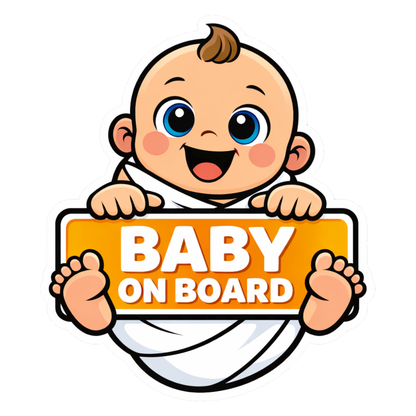 Smeeps Baby On Board Car Sticker – 14.48 × 12.7 cm (5.7 × 5 Inch) Waterproof Vinyl Safety Sticker for Cars | Cute Smiling Baby Warning Decal | UV Resistant | Pack of 1