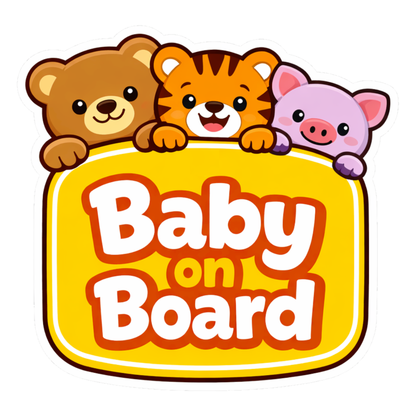 Smeeps Baby On Board Car Sticker – 13.21 × 12.7 cm (5.2 × 5 Inch) Waterproof Vinyl Safety Sticker for Cars | Cute Animal Baby Warning Decal | UV Resistant | Pack of 1