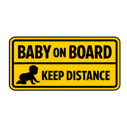 Smeeps Baby On Board Keep Distance Car Sticker – 15.24 × 7.62 cm (6 × 3 Inch) Waterproof Vinyl Safety Sticker for Cars | Yellow Warning Safety Decal | UV Resistant | Pack of 1