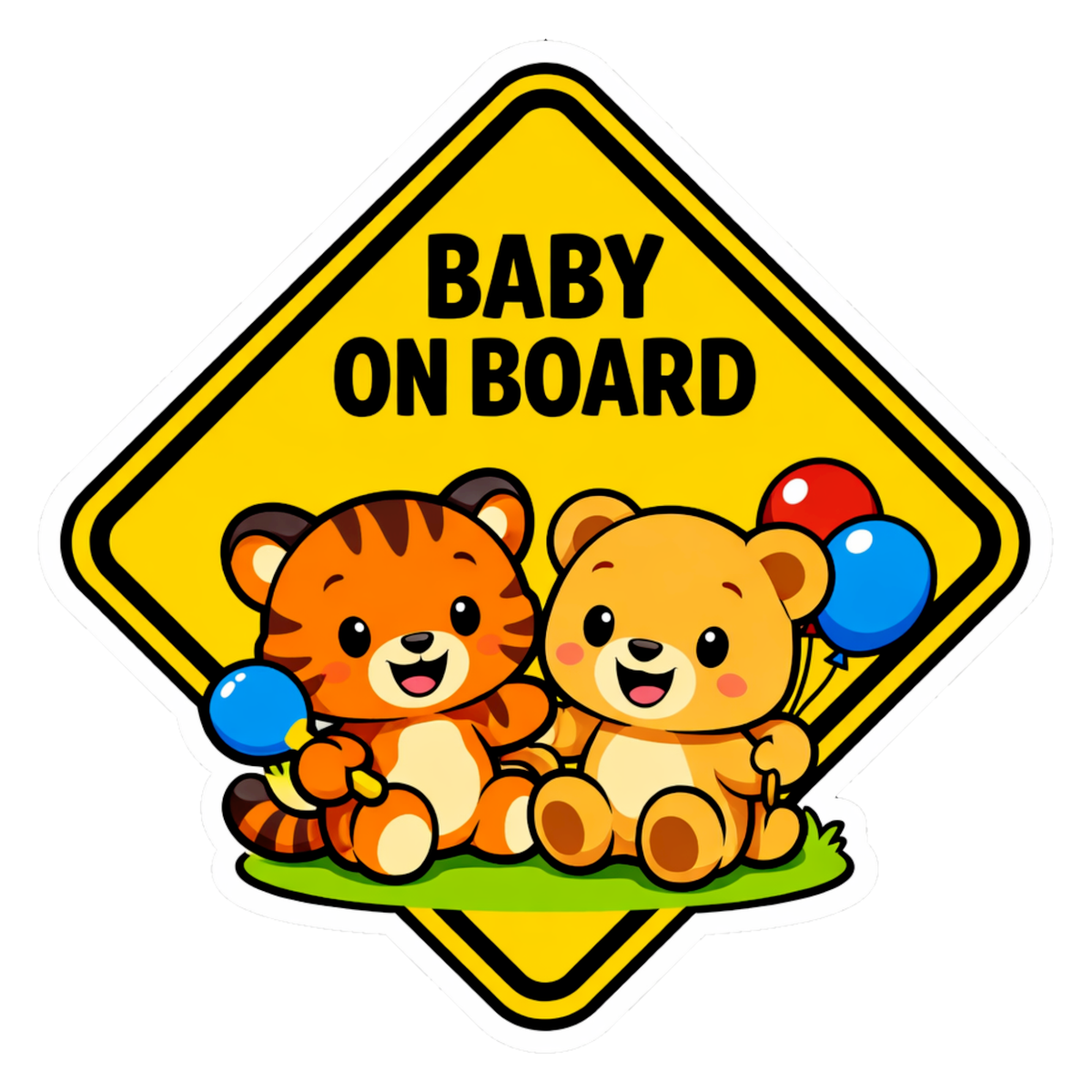 Smeeps Baby On Board Cartoon Animal Car Sticker – 14 × 14 cm (5.5 × 5.5 Inch) Waterproof Vinyl Safety Sticker for Cars | Cute Tiger & Teddy Design | UV Resistant | Pack of 1
