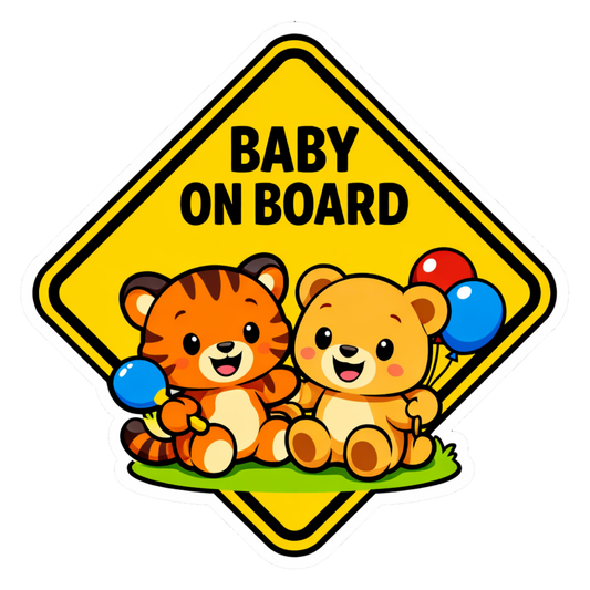 Smeeps Baby On Board Cartoon Animal Car Sticker – 14 × 14 cm (5.5 × 5.5 Inch) Waterproof Vinyl Safety Sticker for Cars | Cute Tiger & Teddy Design | UV Resistant | Pack of 1