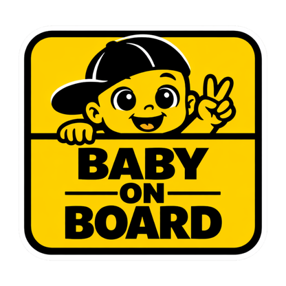 Smeeps Baby On Board Car Sticker – 14.74 × 14 cm (5.8 × 5.5 Inch) Waterproof Vinyl Safety Sticker for Cars | Cute Baby Peace Sign Design | UV Resistant | Pack of 1