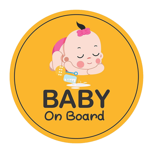 Smeeps Baby On Board Sticker – 14 x 14 cm Round Design with Cute Sleeping Baby & Bottle | Bright Yellow Safety Decal | Waterproof & Fade Resistant