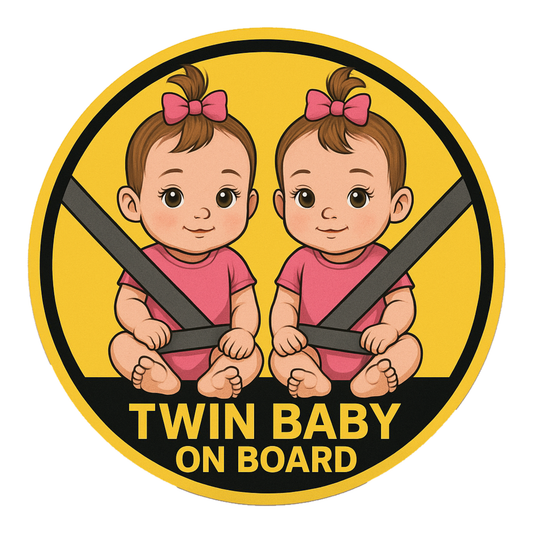 Smeeps Twin Baby on Board Sticker – 13.97 x 13.97 cm | Cute Safety Sign for Girls with Seatbelt Design