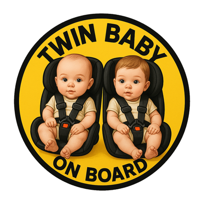 Smeeps Twin Baby on Board Sticker – 13.97 x 13.97 cm | Realistic Car Seat Design for Twin Boys or Girls
