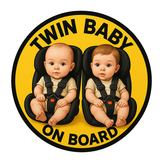 Smeeps Twin Baby on Board Sticker – 13.97 x 13.97 cm | Realistic Car Seat Design for Twin Boys or Girls