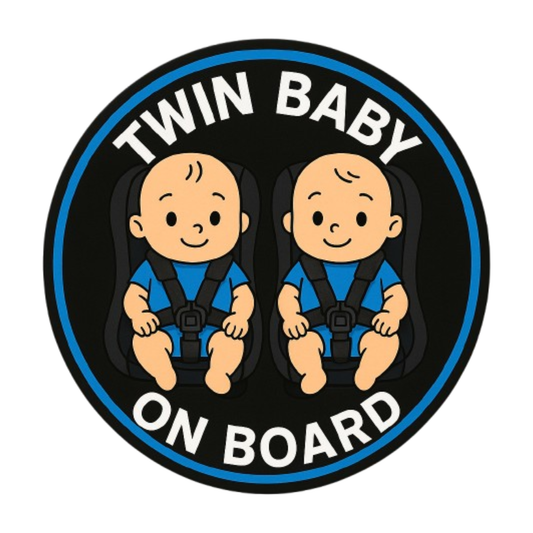 Smeeps Twin Baby on Board Sticker – 13.97 x 13.97 cm | Cartoon Boys in Car Seats | Blue and Black Safety Sign