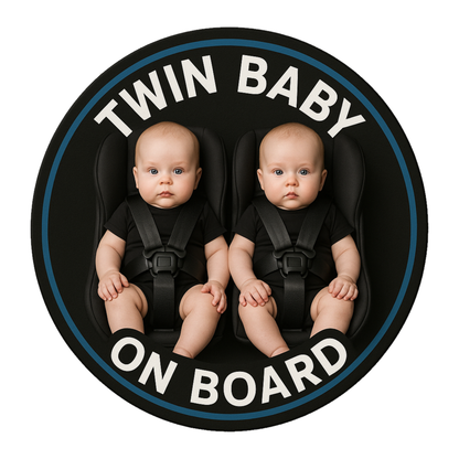 Smeeps Twin Baby on Board Sticker – 13.97 x 13.97 cm | Realistic Twin Boys in Black Car Seats | Safety Car Sign