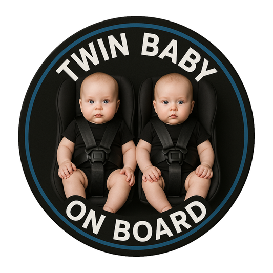 Smeeps Twin Baby on Board Sticker – 13.97 x 13.97 cm | Realistic Twin Boys in Black Car Seats | Safety Car Sign