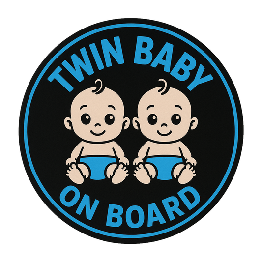 Smeeps Twin Baby on Board Sticker – 13.97 x 13.97 cm | Cute Cartoon Style Twins in Blue | Car Safety Sign for Boys