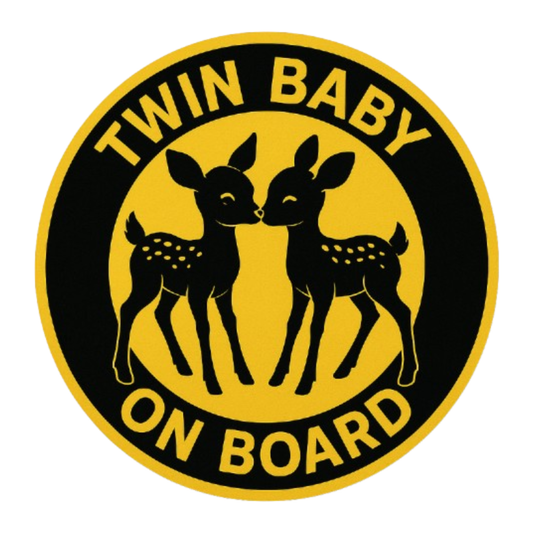Smeeps Twin Baby on Board Sticker – 13.97 x 13.97 cm | Cute Twin Deer Design | Yellow & Black Wildlife Theme for Car Windows