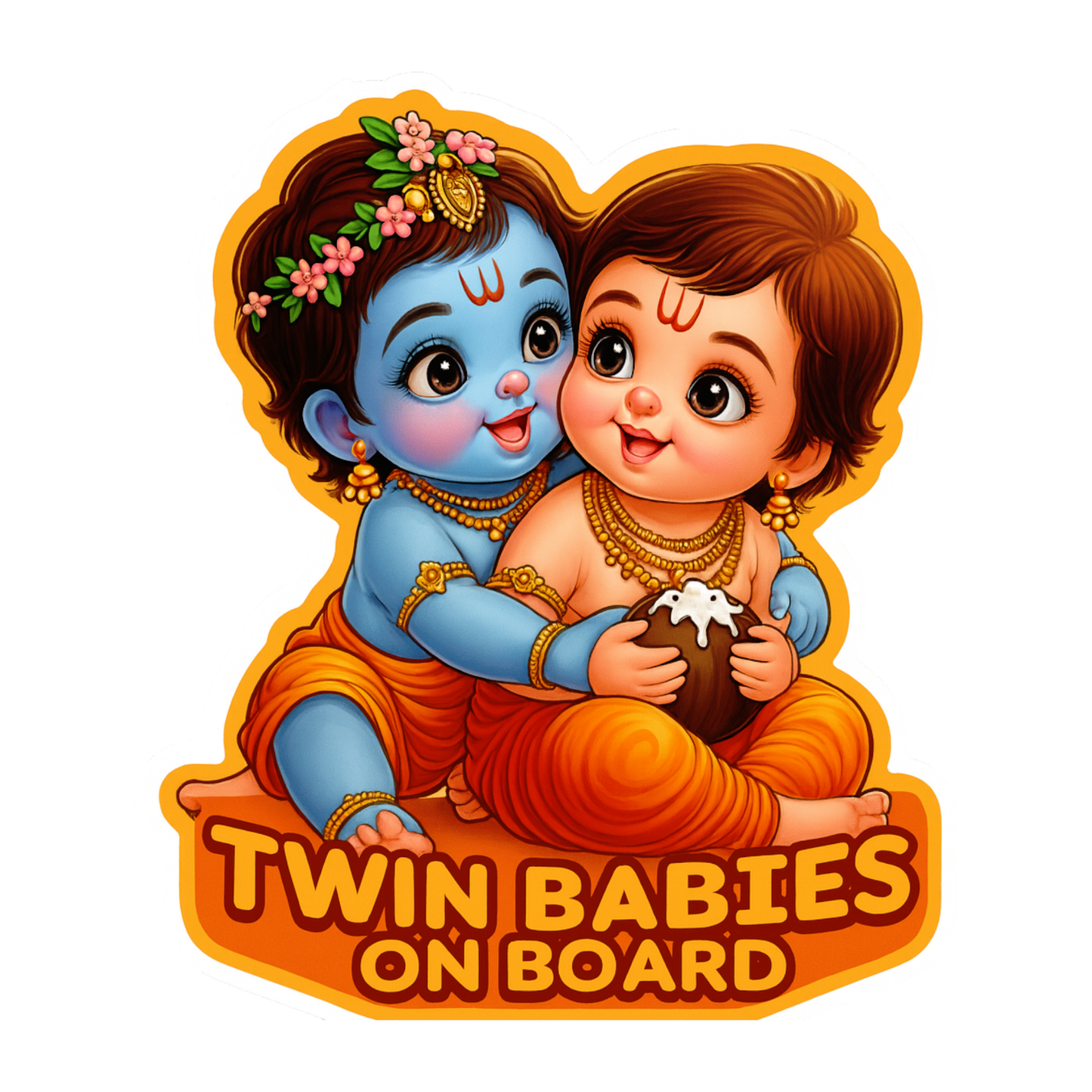 Smeeps Twin Babies On Board Sticker – Cute Krishna Theme Car & Bike Safety Vinyl Decal | 10.16 x 11.43 cm | Waterproof & UV Resistant