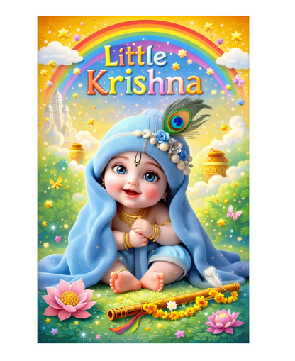 Smeeps Little Krishna Wall Poster – 20.32 × 13.21 cm (8 × 5.2 Inch) Cute Bal Krishna Decorative Poster | 300 GSM Non-Adhesive Kids Room & Nursery Wall Decor Poster for Home, Temple & Baby Room | Pack of 1