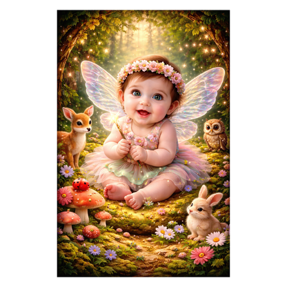 Smeeps Cute Fairy Baby Wall Poster – 20.32 × 13.21 cm (8 × 5.2 Inch) Magical Forest Theme Kids Decorative Poster | 300 GSM Non-Adhesive Nursery & Baby Room Wall Decor Poster for Home, Playroom & Daycare | Pack of 1